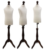 Children Kids Age 2-4 Tailors Dummy Mannequin, Cream Torso Bust with a Dark Wood Tripod Stand